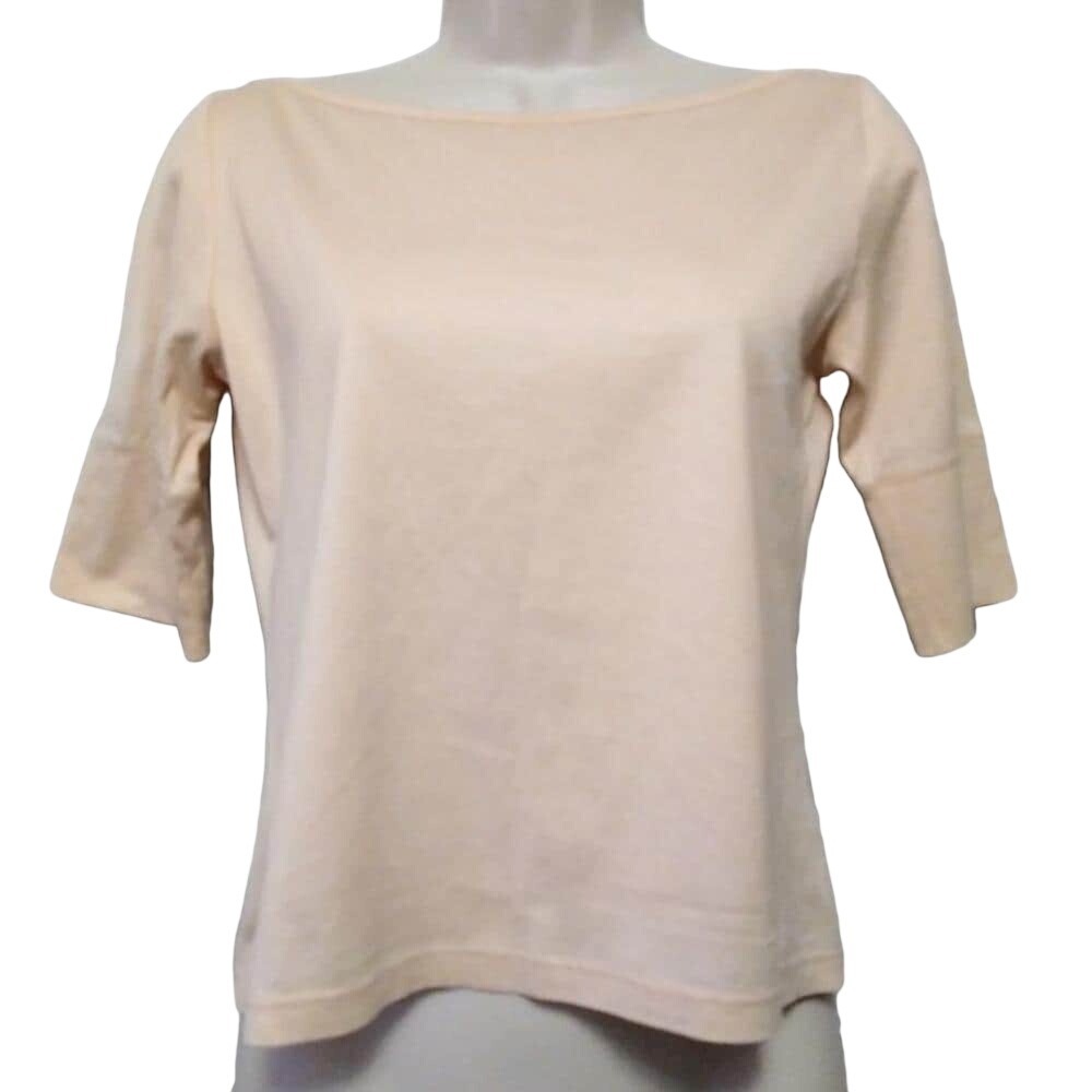 Louis Feraud Contraire Vintage Italy Luxury Top Pale Yellow Cotton Boat Neck 4